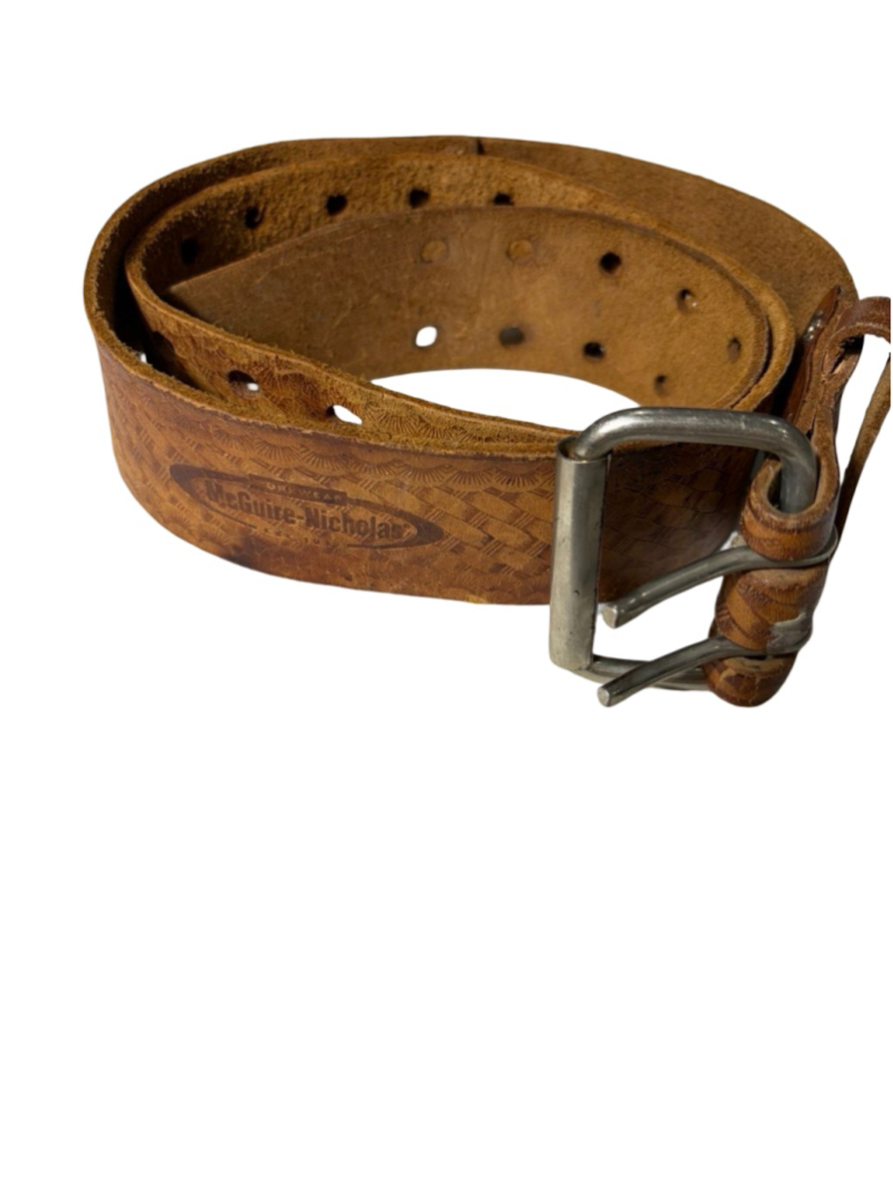 Vintage McGuire-Nicholas Brown Saddle Leather Basketweave Double Prong Belt